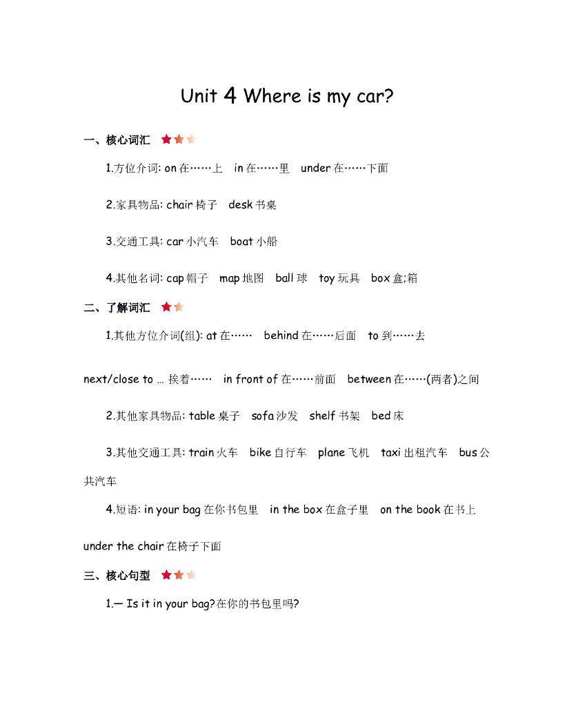 人教三下 Unit 4 知识清单