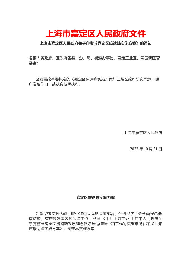 嘉定区碳达峰实施方案 海报