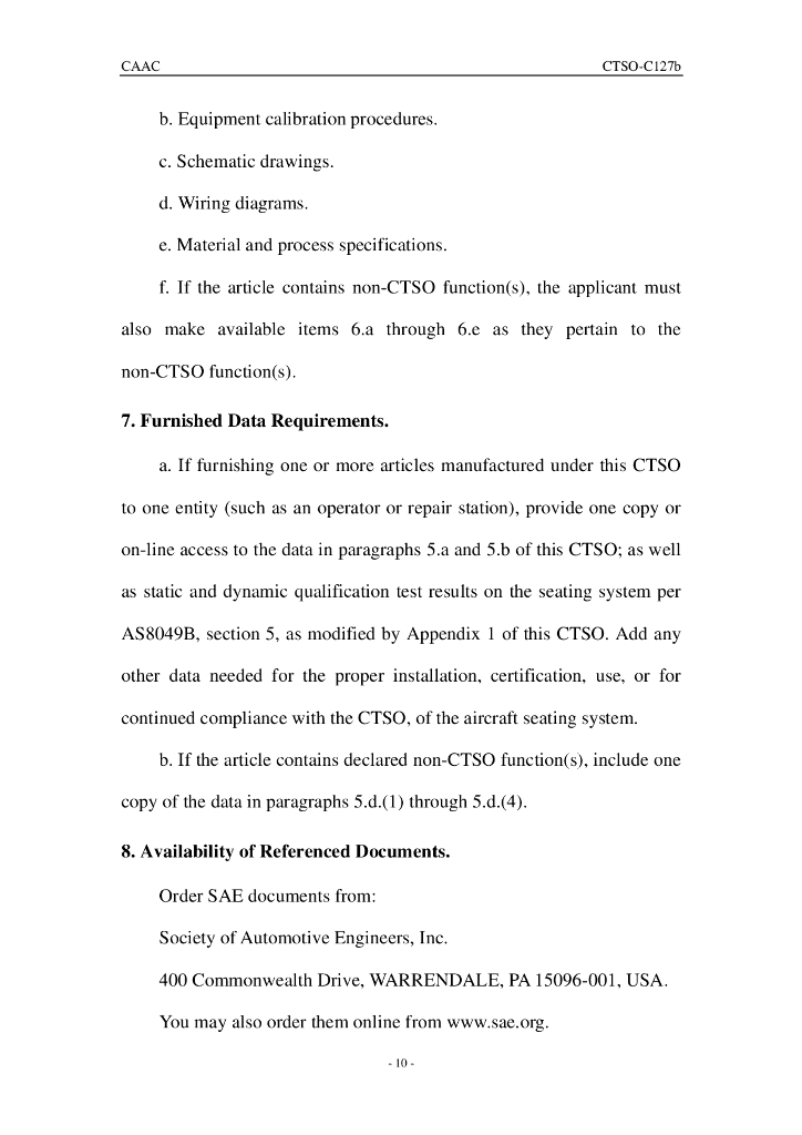 《旋翼航空器、运输类飞机和小飞机座椅系统》CTSO-C127b 英文_第10页