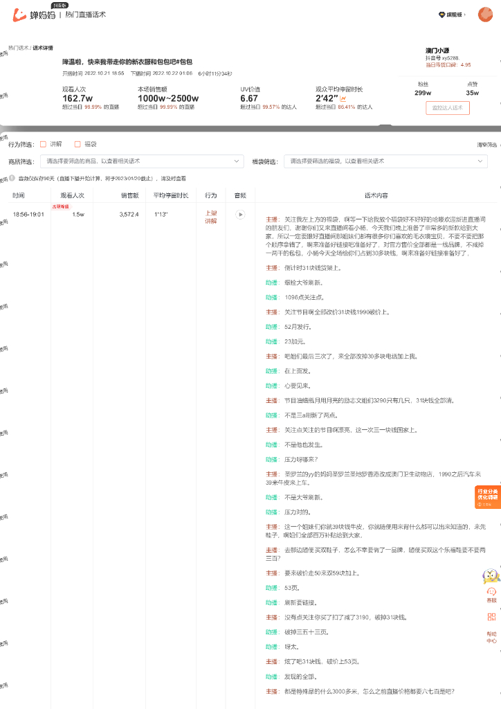 蝉妈妈：鞋靴箱包行业澳门小源抖音直播间话术