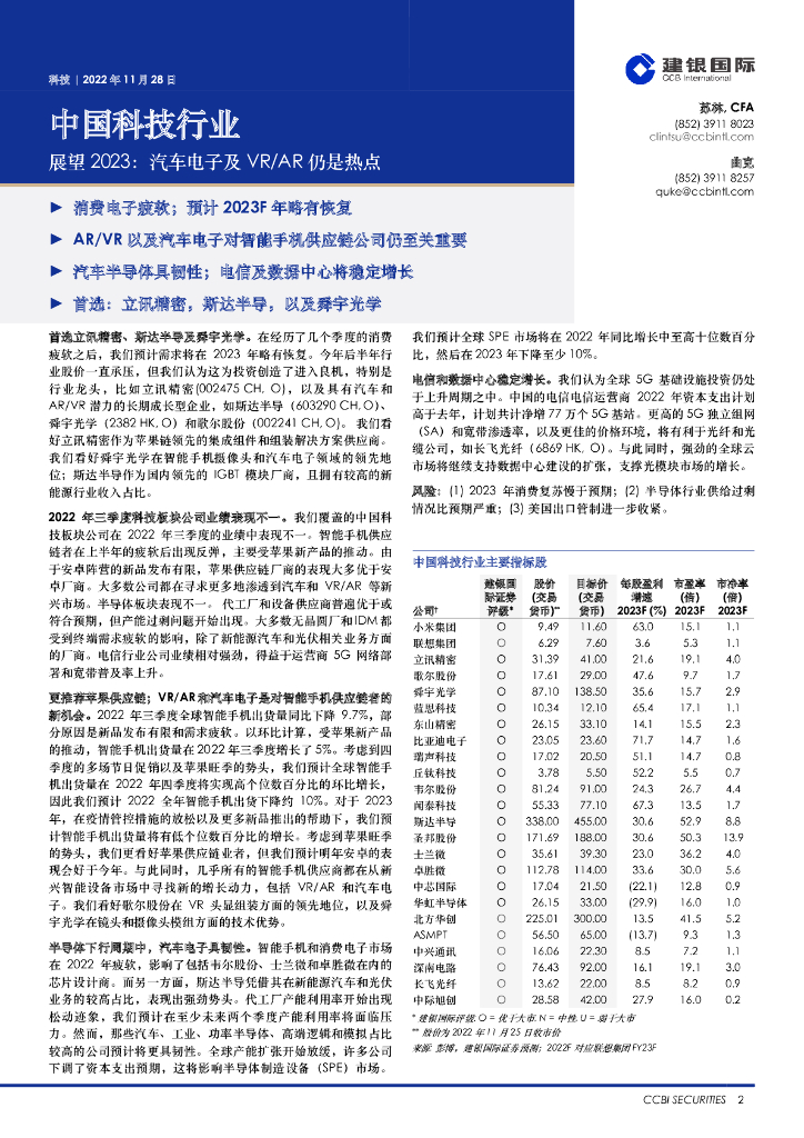 建银国际证券：中国科技行业：展望2023：汽车电子及<em>VR</em>/AR仍是热点 海报