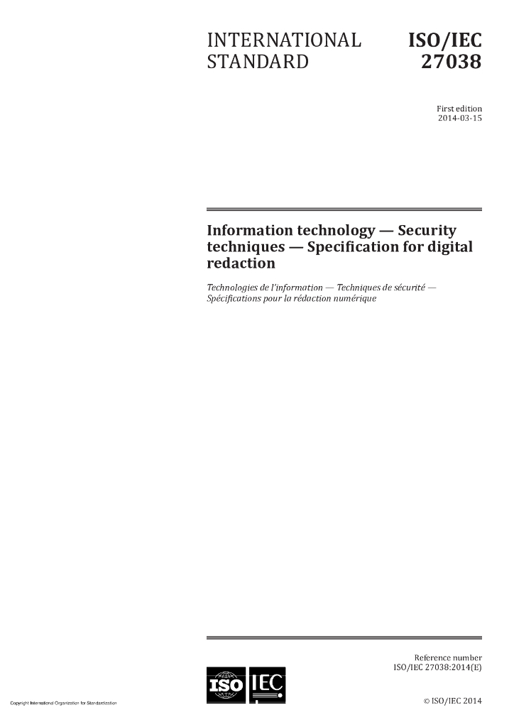 ISO/IEC 27038-2014 信息技术 安全技术 规范数字节录