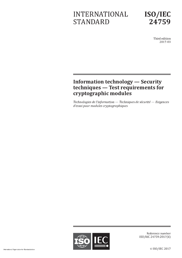 ISO/IEC 24759-2017 信息技术 安全技术 密码模块的测试要求