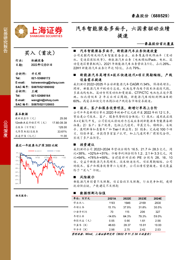 上海证券：豪森股份首次覆盖：汽车智能装备多面手，六因素驱动业绩提速
