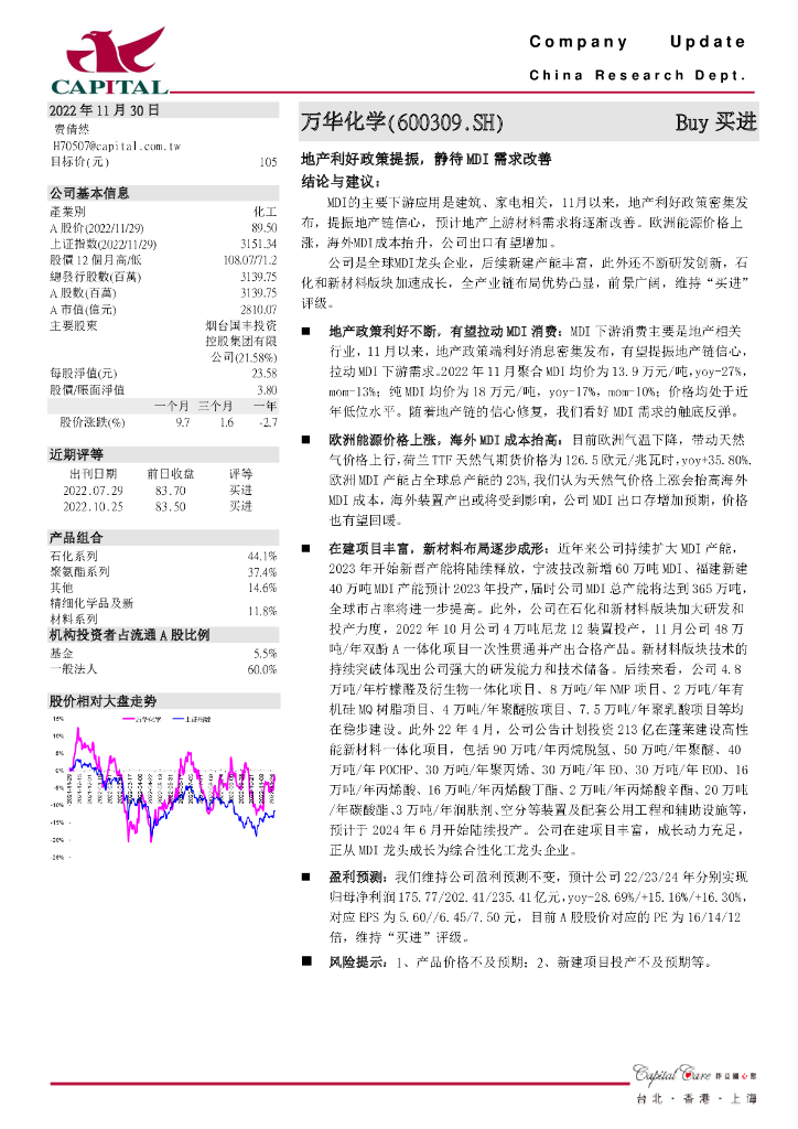 群益证券：万华化学（600309）-地产利好政策提振，静待MDI需求改善