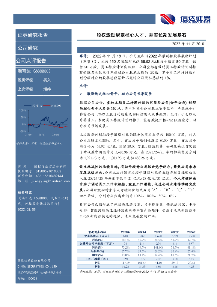 信达证券：瑞可达（688800）-股权激励绑定核心人才，夯实长期发展基石