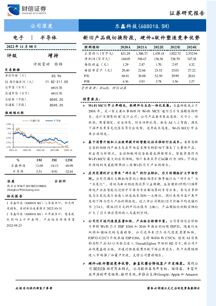 财信证券：乐鑫科技（688018）-新旧产品线切换阶段，硬件+软件塑造竞争优势