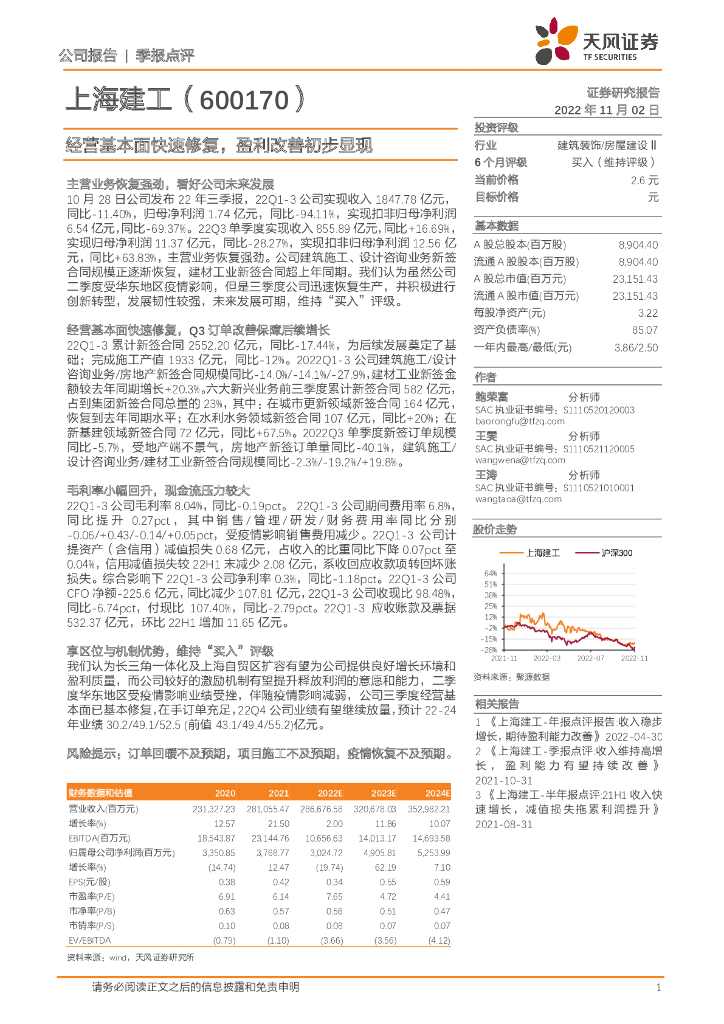 天风证券：上海建工（600170）-经营基本面快速修复，盈利改善初步显现