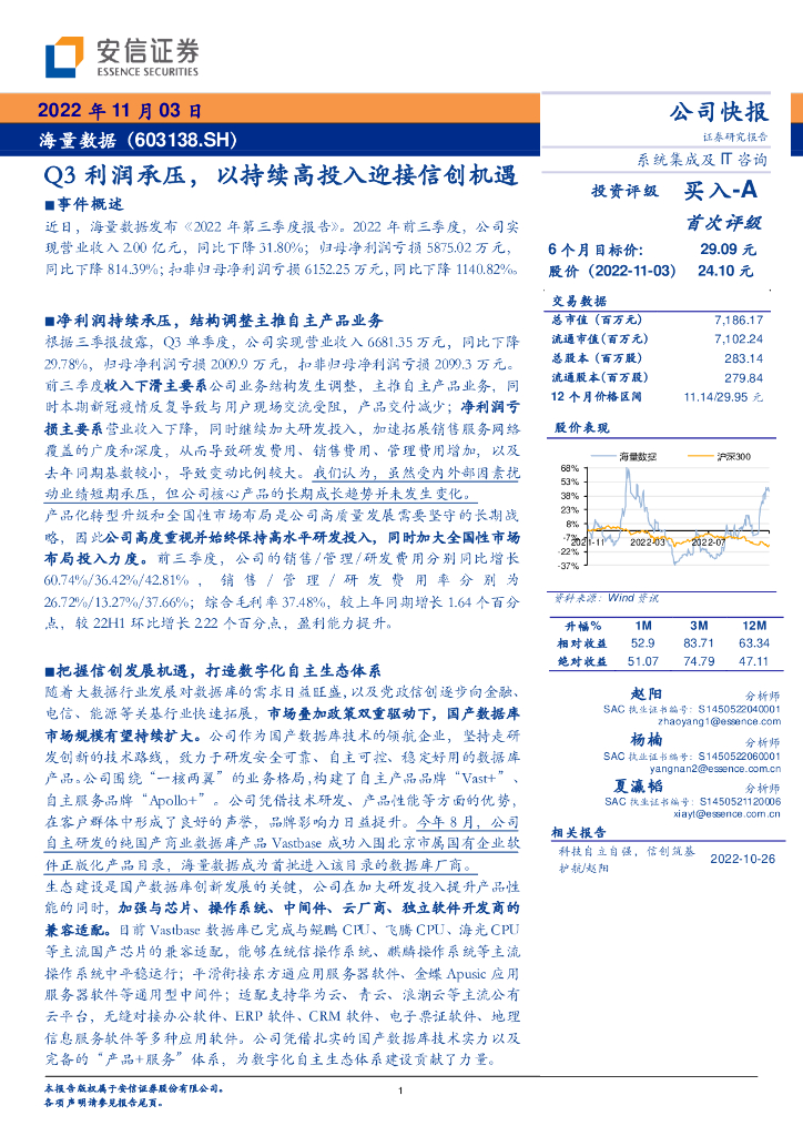 安信证券：海量数据（603138）-Q3利润承压，以持续高投入迎接信创机遇 海报