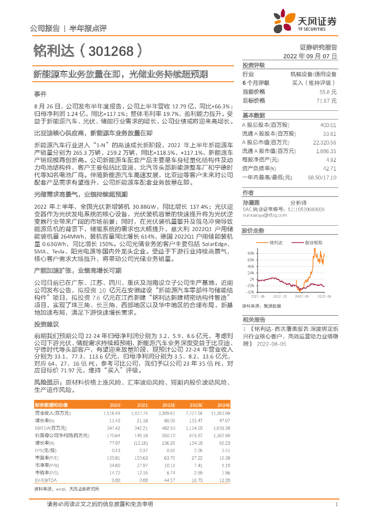 天风证券：铭利达（301268）-新<em>能源</em>车业务放量在即，光储业务持续超预期 海报