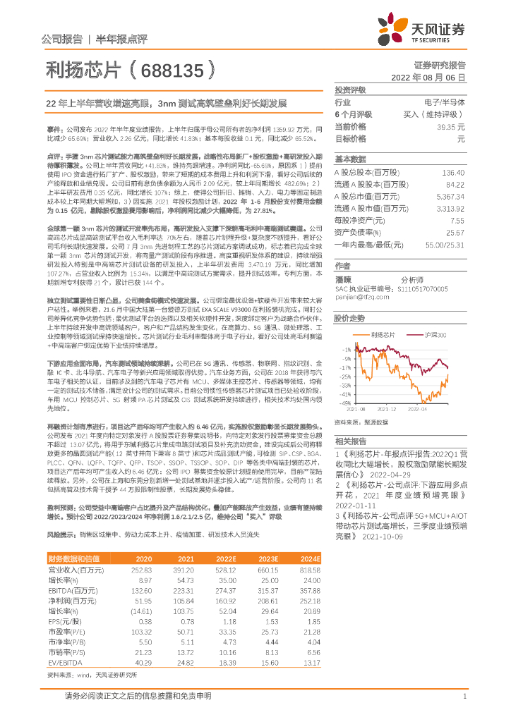 天风证券:利扬<em>芯片</em>(688135)-22年上半年营收增速亮眼,3nm测试高筑壁垒利好长期发展 海报
