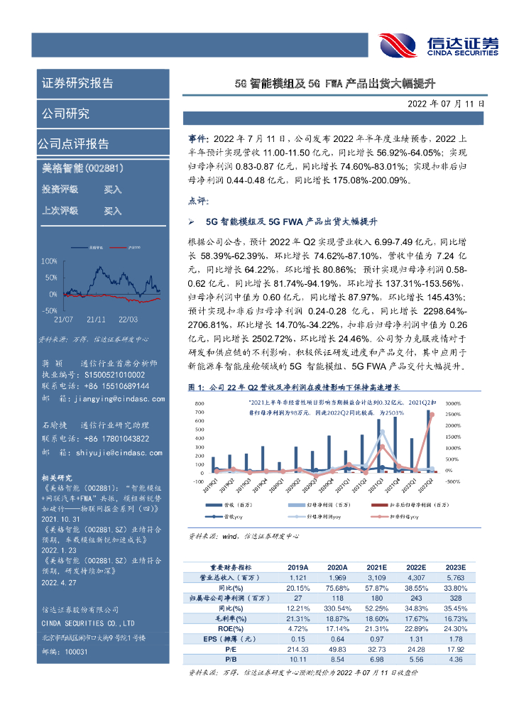 信达证券：美格智能（002881）-5G智能模组及5G FWA产品出货大幅提升 海报