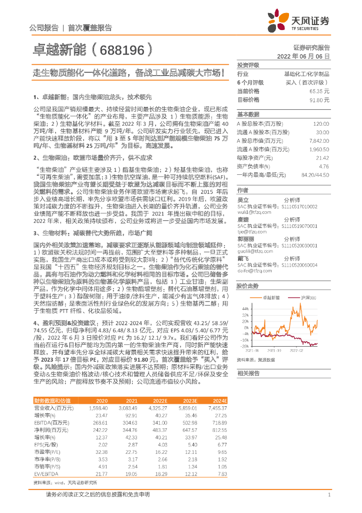 天风证券：卓越新能（688196）-走生物质能化一体化道路，备战工业品减<em>碳</em>大市场！ 海报