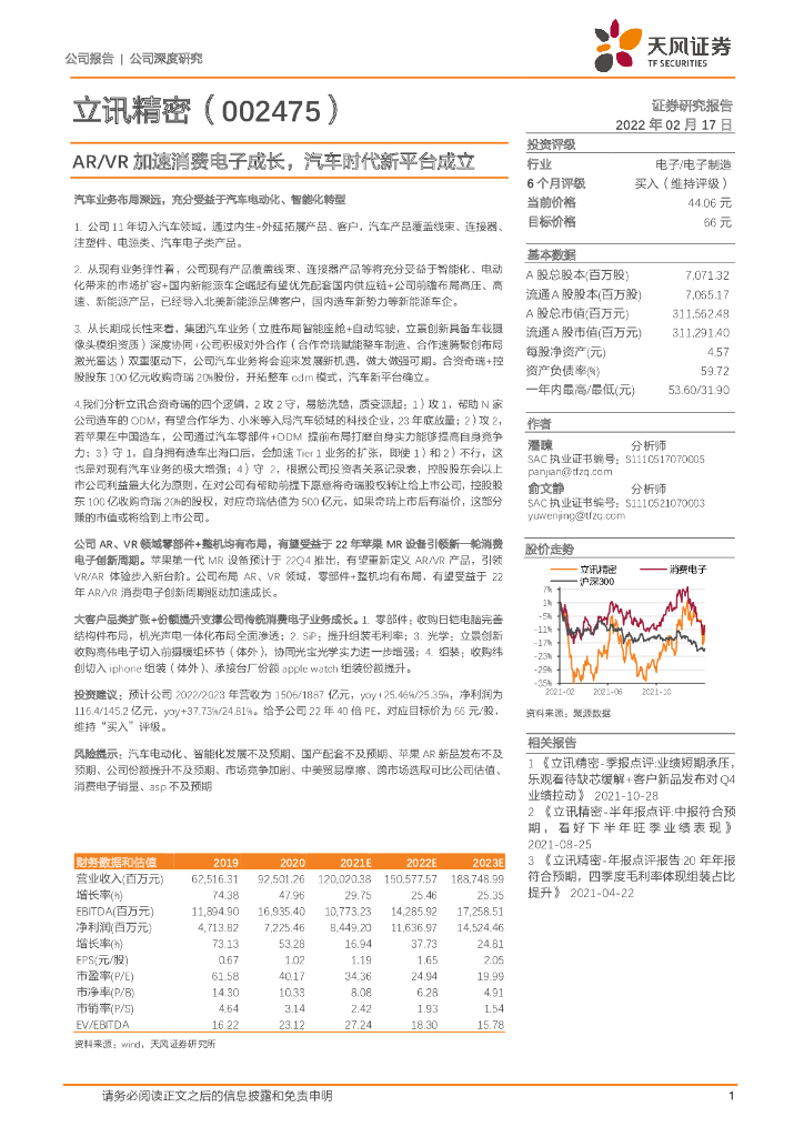 天风证券：立讯精密（002475）-AR/<em>VR</em>加速消费电子成长，汽车时代新平台成立 海报