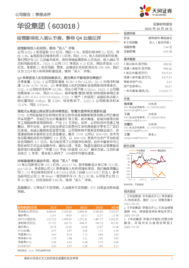 天风证券：华设集团（603018）-疫情影响收入确认节奏，静待Q4业绩反弹 海报