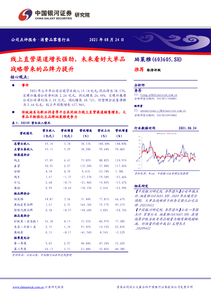 中国银河:珀莱雅(603605)-线上直营渠道增长强劲,未来看好大单品线上直营渠道增长强劲,未来看好大单品