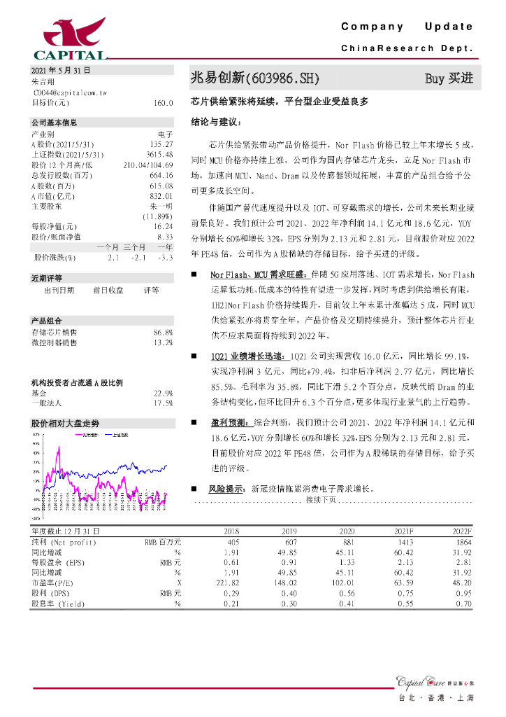 群益证券：兆易创新（603986）-<em>芯片</em>供给紧张将延续，平台型企业受益良多 海报