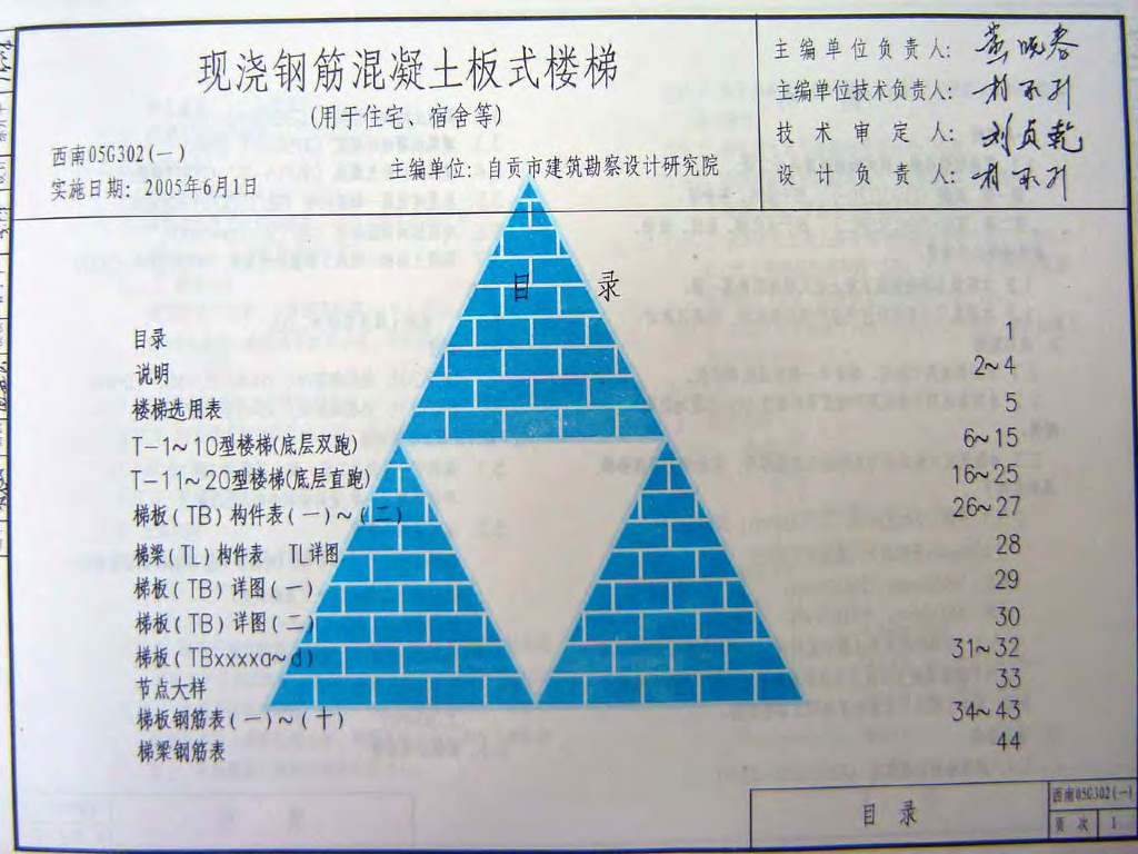 西南05G302(一)现浇钢筋混凝土板式楼梯（用于住宅、宿舍等）图集