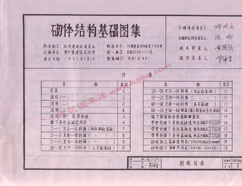 川91G601 砌体结构基础图集