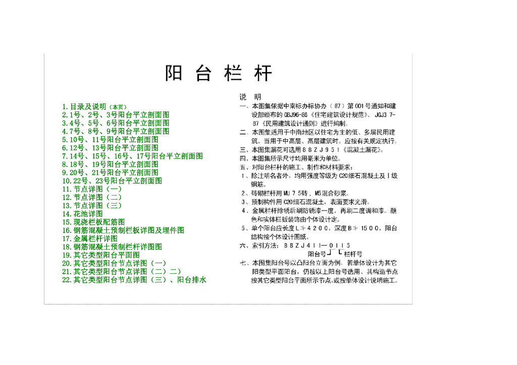 88ZJ411 阳台栏杆图集（中南标准）