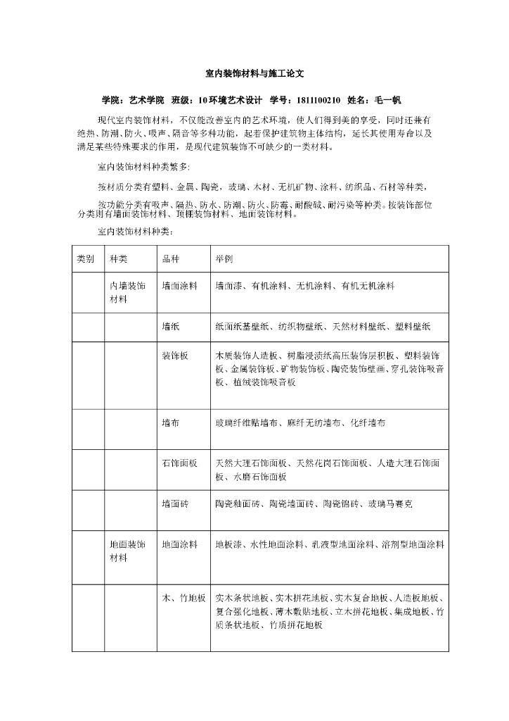 室内毕设项目参考_室内装饰材料与施工论文