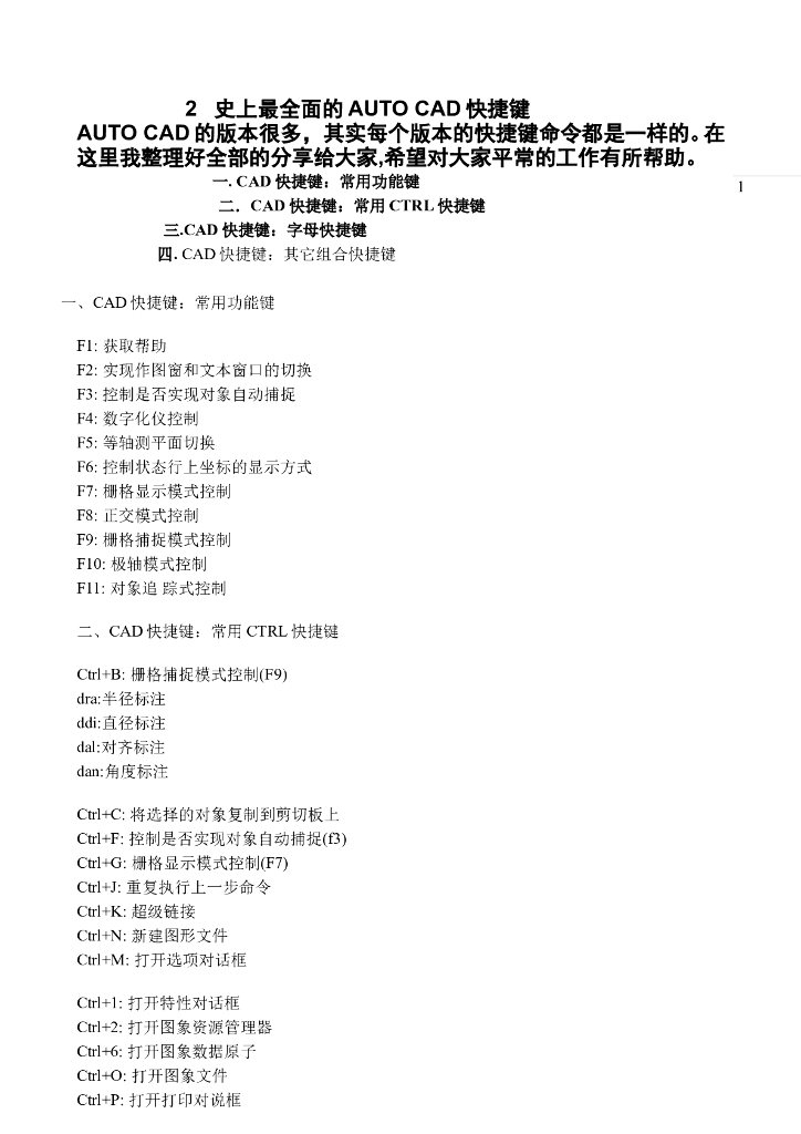 AUTO CAD快捷键命令（内容全面）