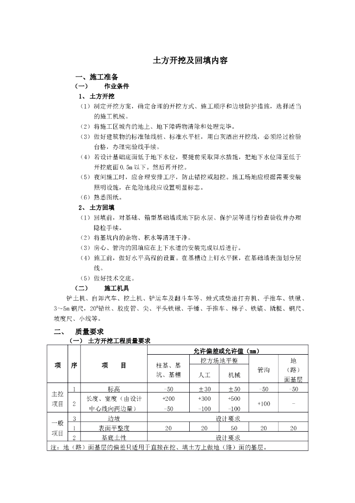 土方开挖及回填内容