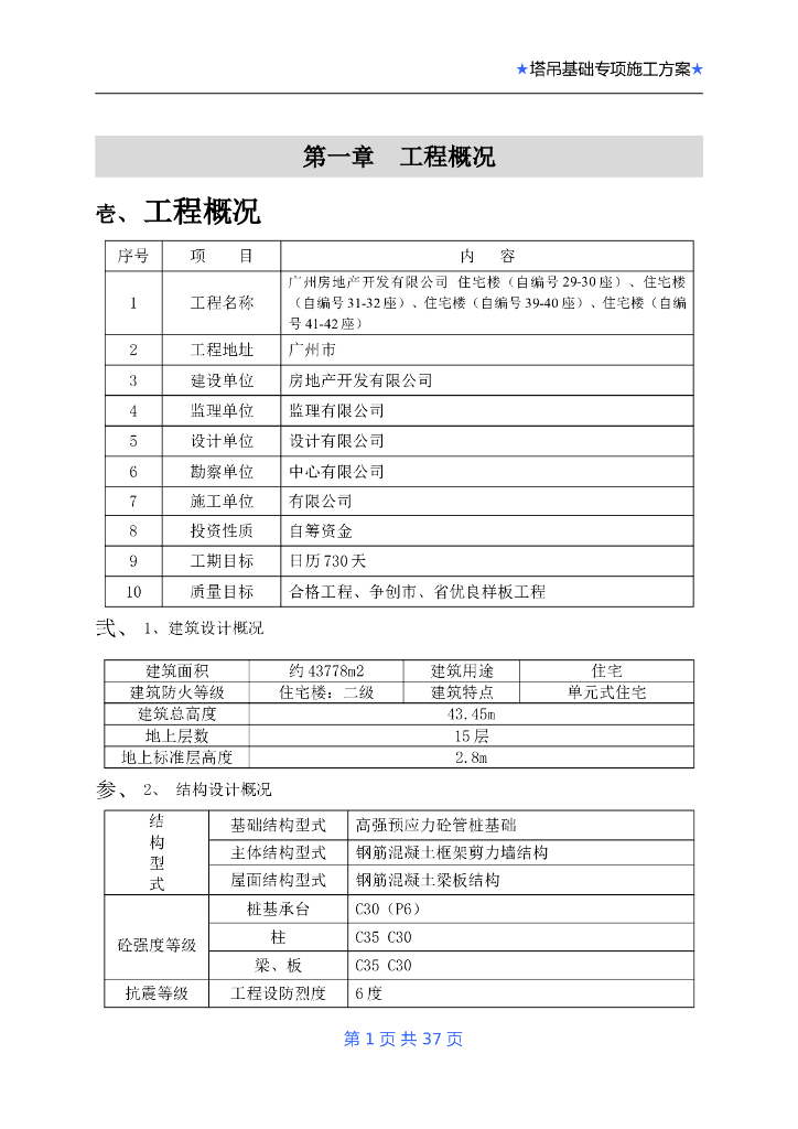 广州市住宅楼塔吊基础专项施工方案