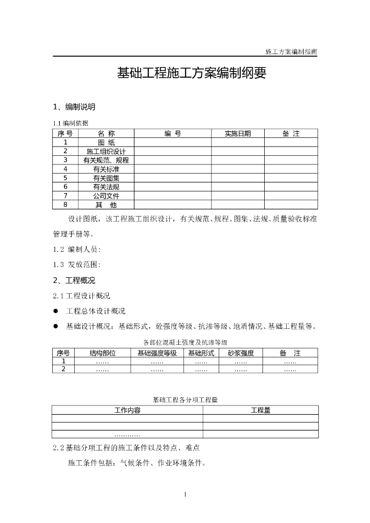基础工程施工方案编制纲要