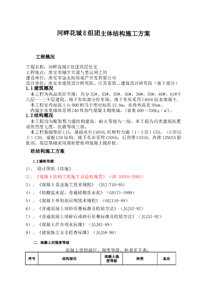 高品质住宅楼主体结构施工方案