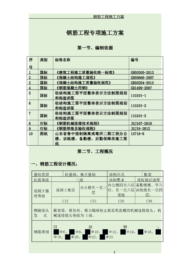 建筑钢筋工程施工方案