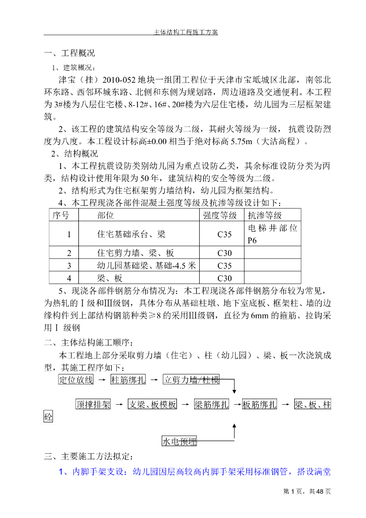 多层住宅楼工程主体结构工程施工方案