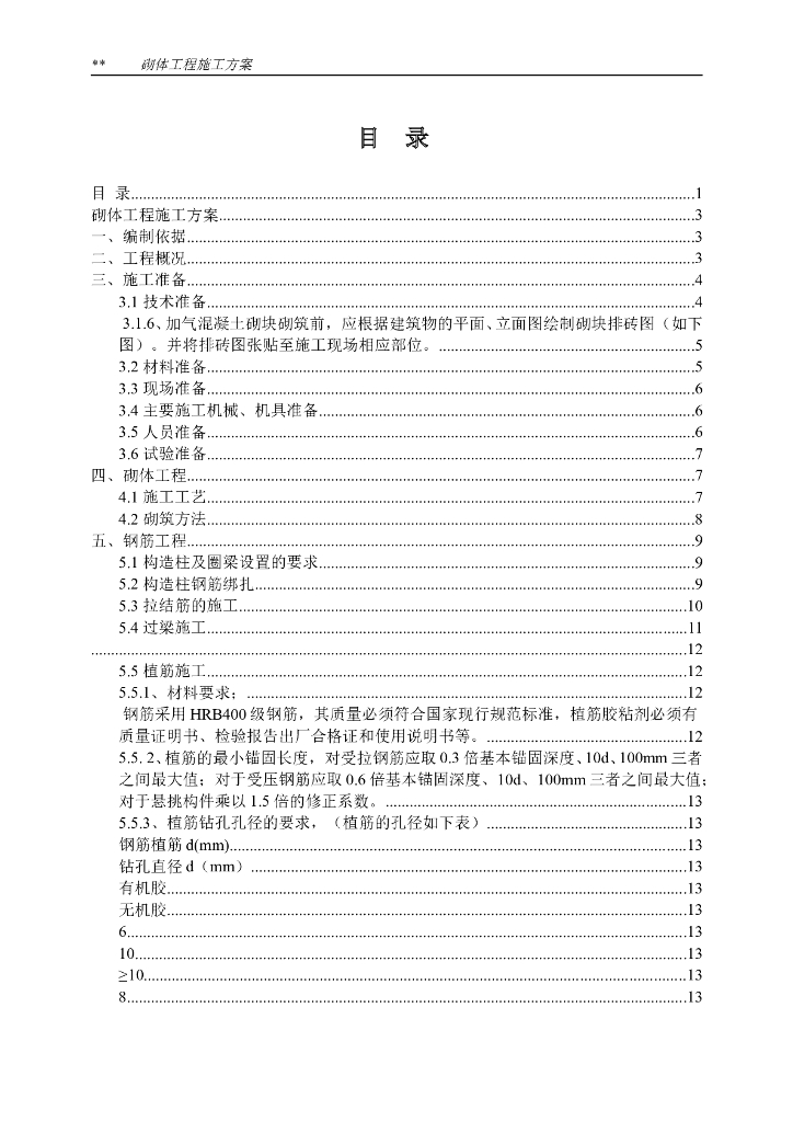 建筑项目工程砖砌体施工方案