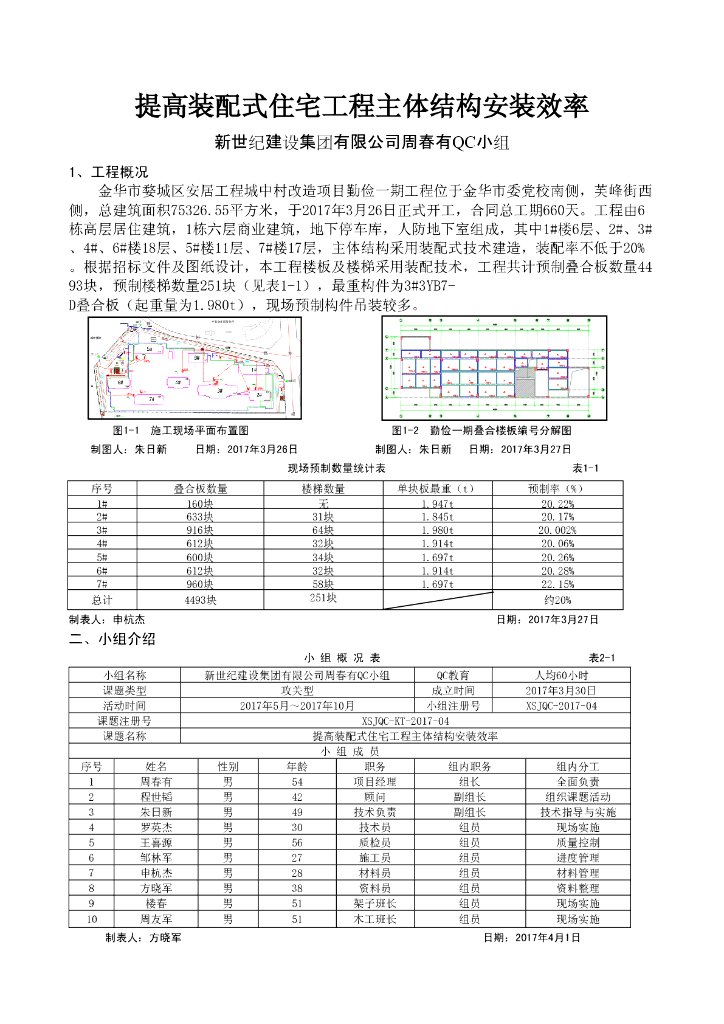 [QC成果]提高装配式住宅工程主体结构安装效率