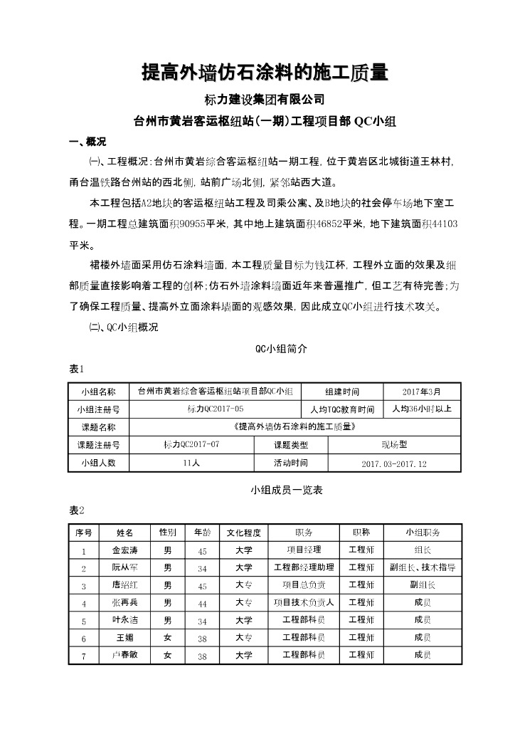 [QC成果报告]提高外墙仿石涂料的施工质量