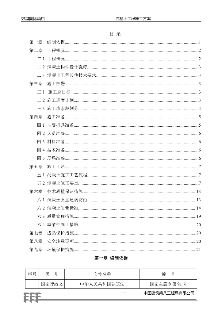敦煌国际酒店管廊混凝土工程施工方案