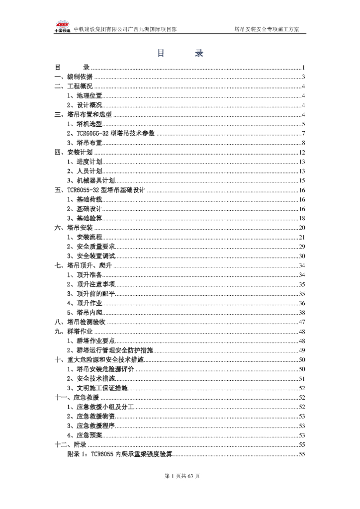 广西九洲国际工程塔吊安装安全专项施工方案