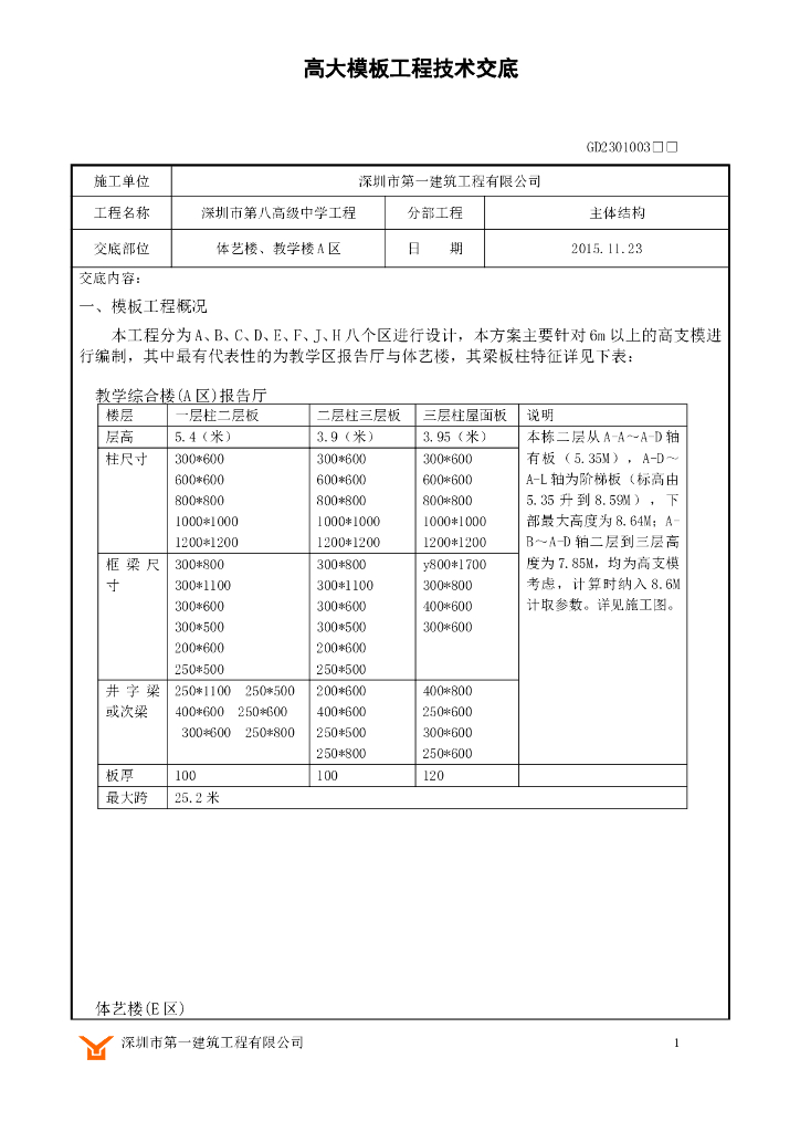 高支模模板工程技术交底