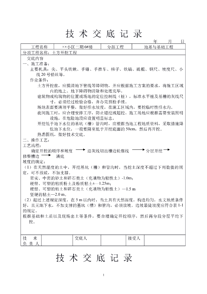 土方开挖工程技术交底