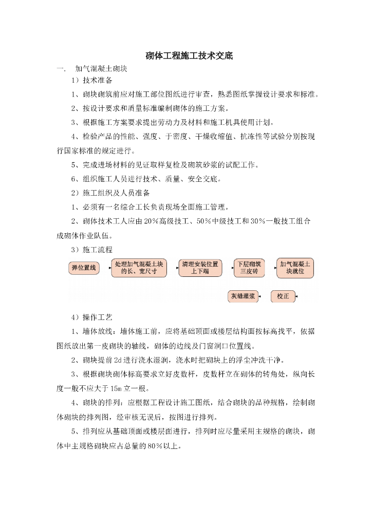 砌体工程施工技术交底