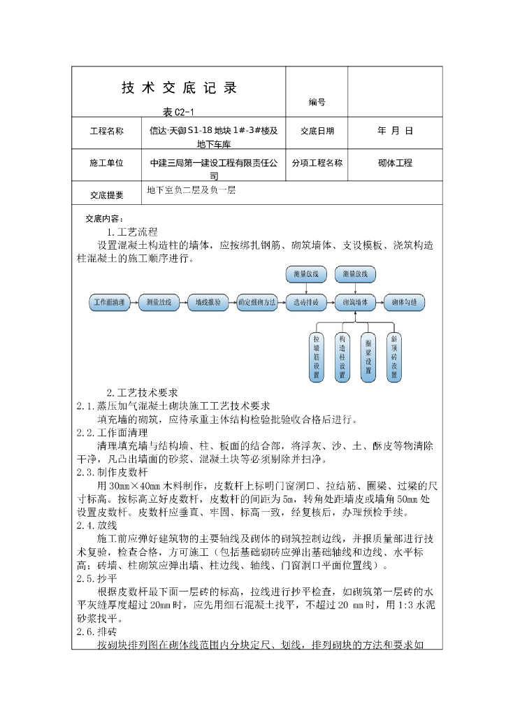 安徽信达天御商业办公楼地下室砌体工程技术交底