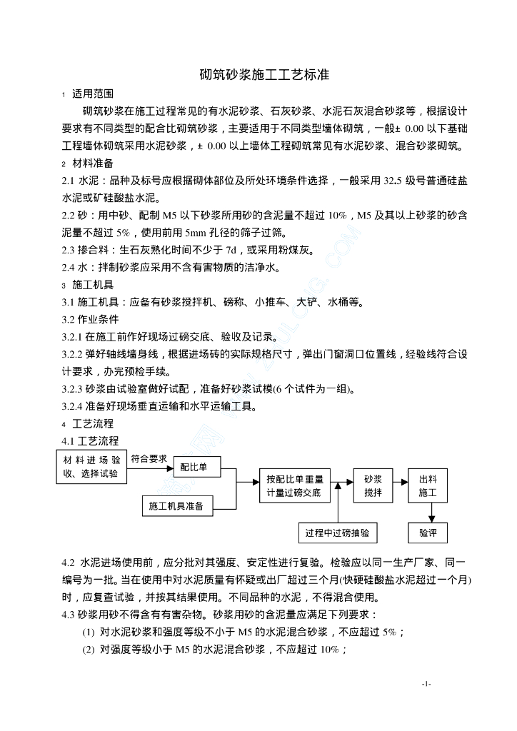 砌筑砂浆施工工艺标准(201)