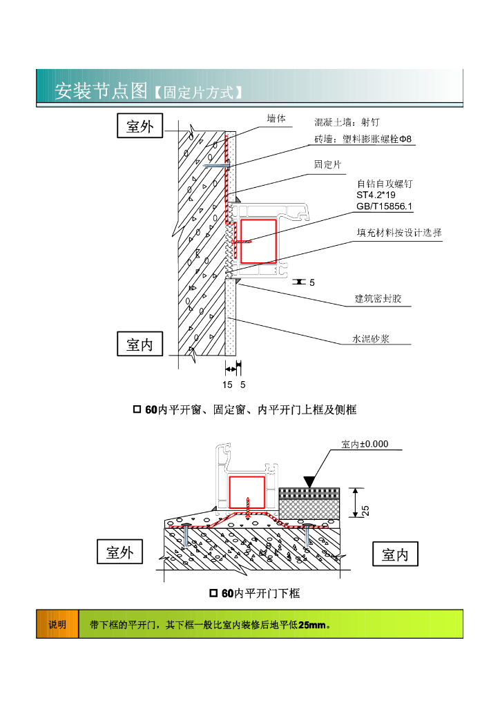 塑钢门窗安装节点图