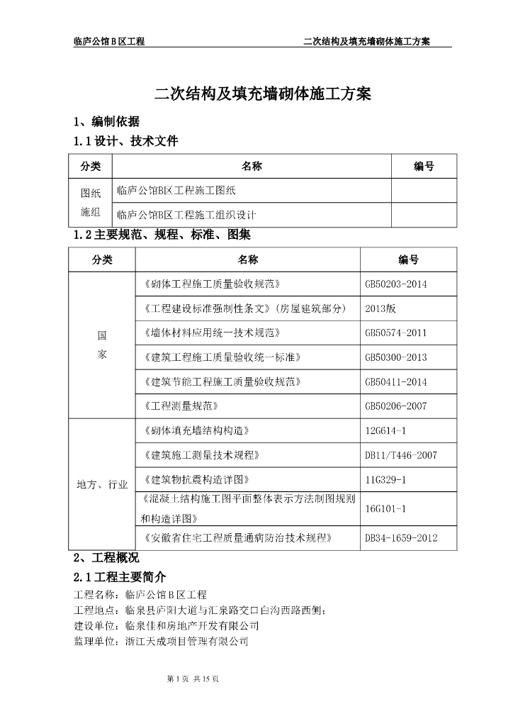 住宅项目二次结构及填充墙砌体施工方案2019