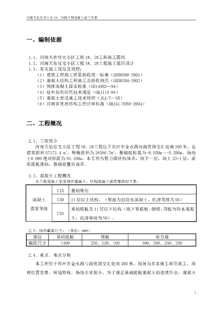 [河南]天佑住宅小区混凝土工程施工方案