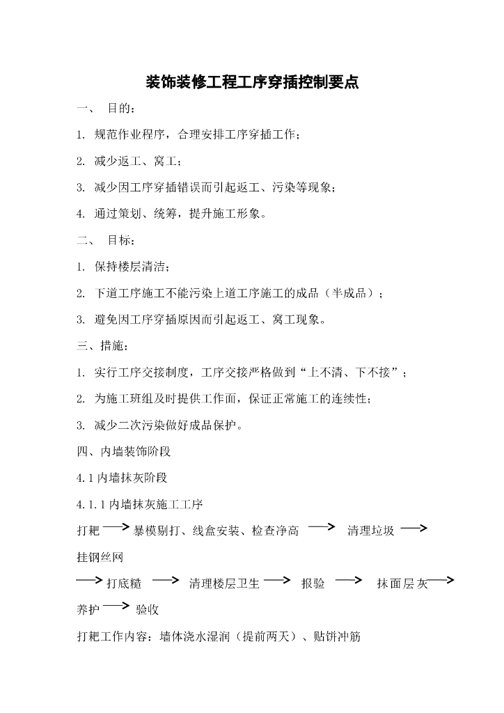 装饰装修工程工序穿插控制要点