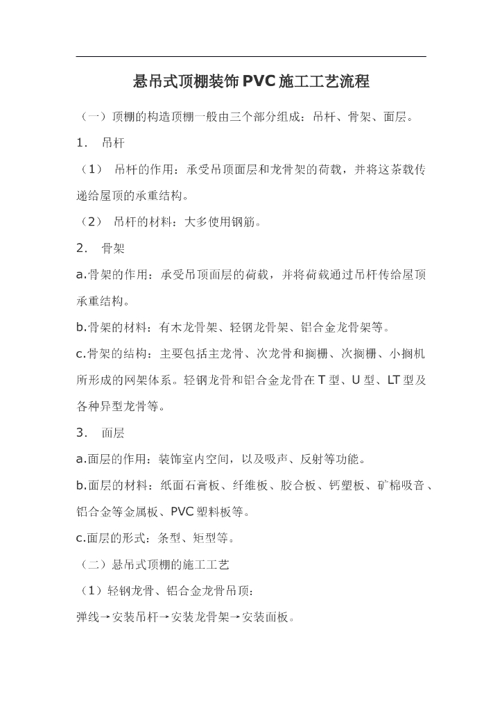 悬吊式顶棚装饰PVC施工工艺流程