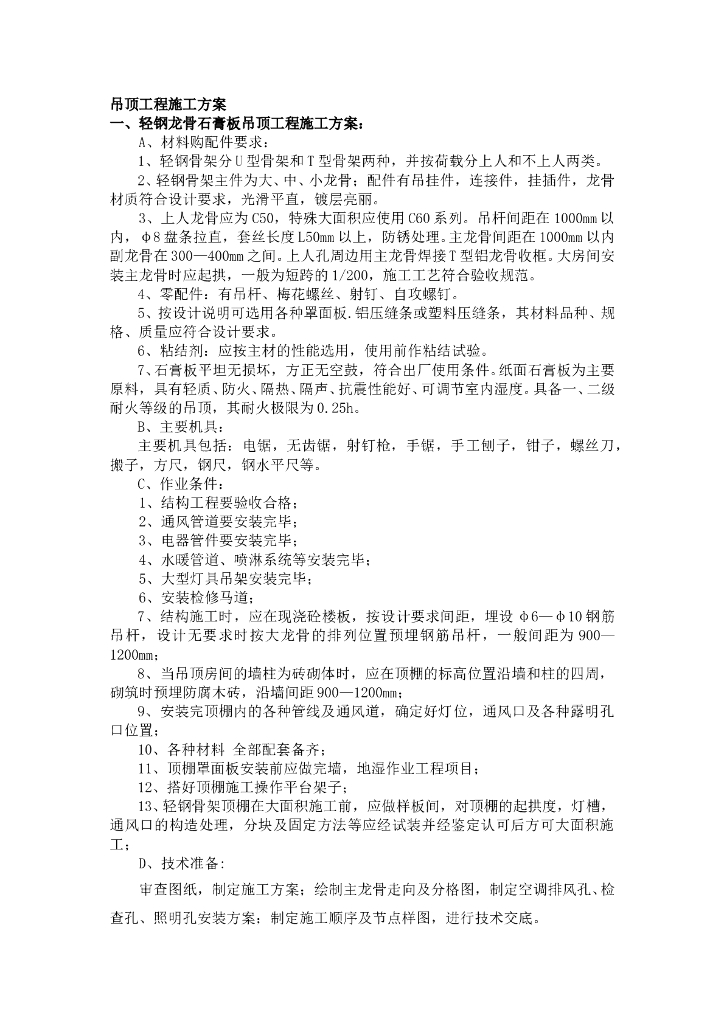 不同类型吊顶工程施工方案(14页)