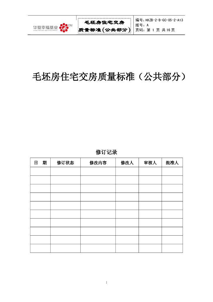 毛坯房住宅交房质量标准(公共部分)