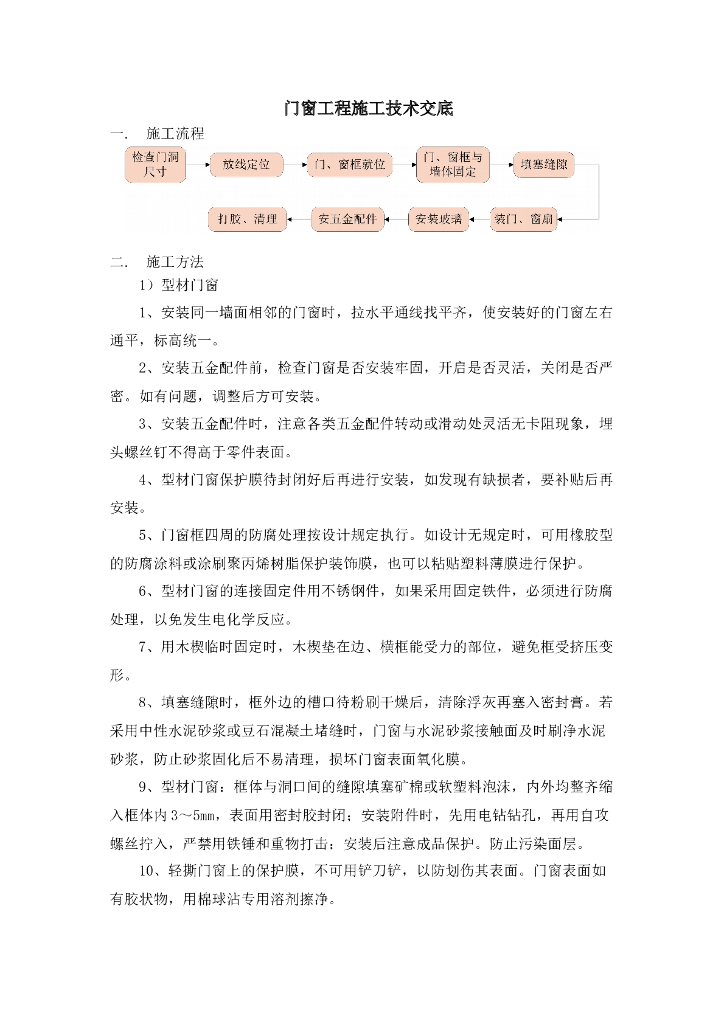 门窗工程施工技术交底